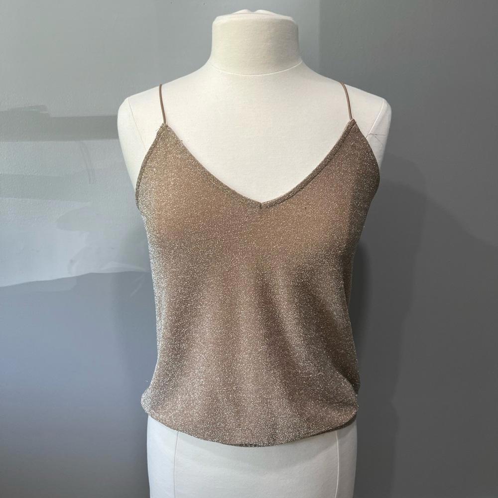 Express womens top spaghetti straps gold‎ glitter